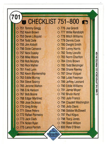 Checklist # 8 (MLB Baseball Card) 1989 Upper Deck # 701 Mint