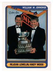 Rejean Lemelin - Andy Moog - Boston Bruins - William M. Jennings Award Winner (NHL Hockey Card) 1990-91 O-Pee-Chee # 486 Mint