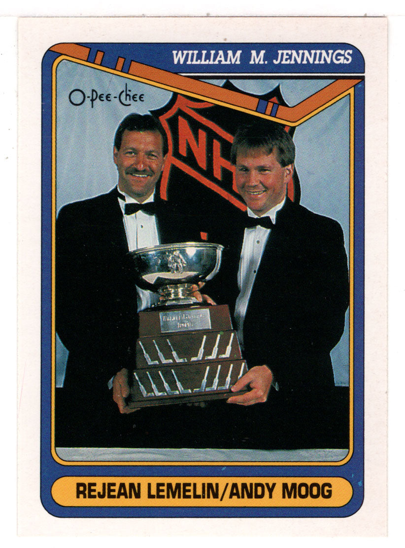 Rejean Lemelin - Andy Moog - Boston Bruins - William M. Jennings Award Winner (NHL Hockey Card) 1990-91 O-Pee-Chee # 486 Mint