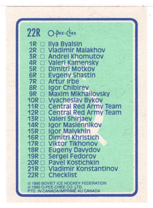 Checklist (NHL Hockey Card) 1990-91 O-Pee-Chee Central Red Army # 22R Mint