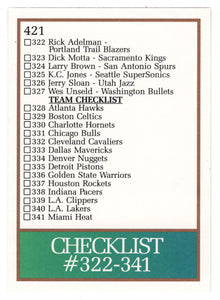 Checklist # 6 (# 301 - # 341) (NBA Basketball Card) 1990-91 Skybox # 421 Mint