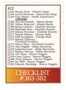 Checklist # 7 (# 342 - # 382) (NBA Basketball Card) 1990-91 Skybox # 422 Mint