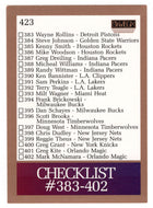 Checklist # 8 (# 383 - # 423) (NBA Basketball Card) 1990-91 Skybox # 423 Mint