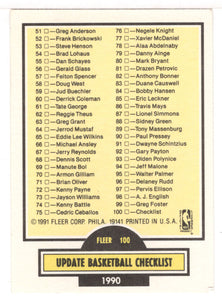 Checklist (NBA Basketball Card) 1990-91 Fleer Update # U 100 Mint