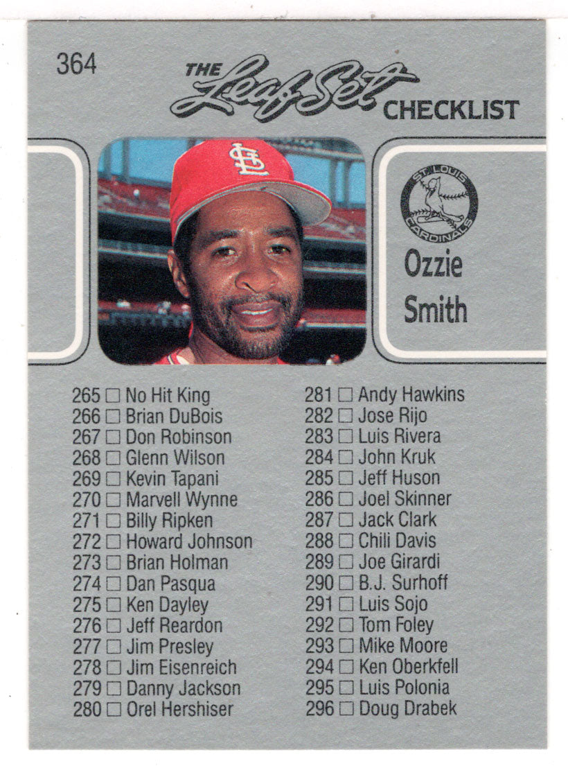 Ozzie Smith - St. Louis Cardinals - Checklist # 265 - # 352 (MLB Baseball Card) 1990 Leaf # 364 Mint