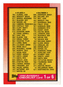 Checklist # 1 (MLB Baseball Card) 1990 Topps # 128 Mint