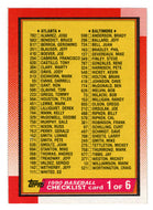 Checklist # 1 (MLB Baseball Card) 1990 Topps # 128 Mint