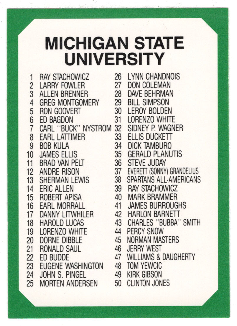 Checklist # 1 (# 1 - # 100) (Multi-Sports Card) 1990-91 Michigan State Collegiate Collection 200 # 100 Mint