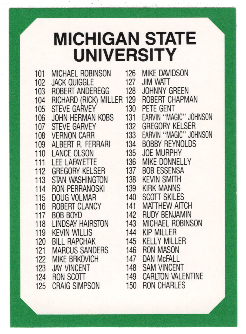 Checklist # 2 (# 101 - # 200) (Multi-Sports Card) 1990-91 Michigan State Collegiate Collection 200 # 200 Mint