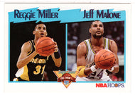 Reggie Miller - Jeff Malone - Indiana Pacers - Utah Jazz - League Leaders (NBA Basketball Card) 1991-92 Hoops # 308 Mint