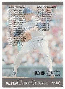 Checklist # 4 - Nolan Ryan - Texas Rangers (MLB Baseball Card) 1991 Fleer Ultra # 400 Mint