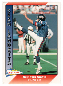 Sean Landeta - Error on Card: "Landeta is Misspelled Landetta" - New York Giants (NFL Football Card) 1991 Pacific # 350 Mint