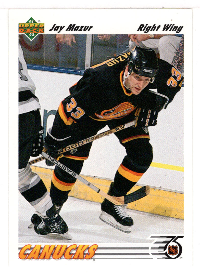 Jay Mazur RC - Vancouver Canucks (NHL Hockey Card) 1991-92 Upper Deck # 378 Mint