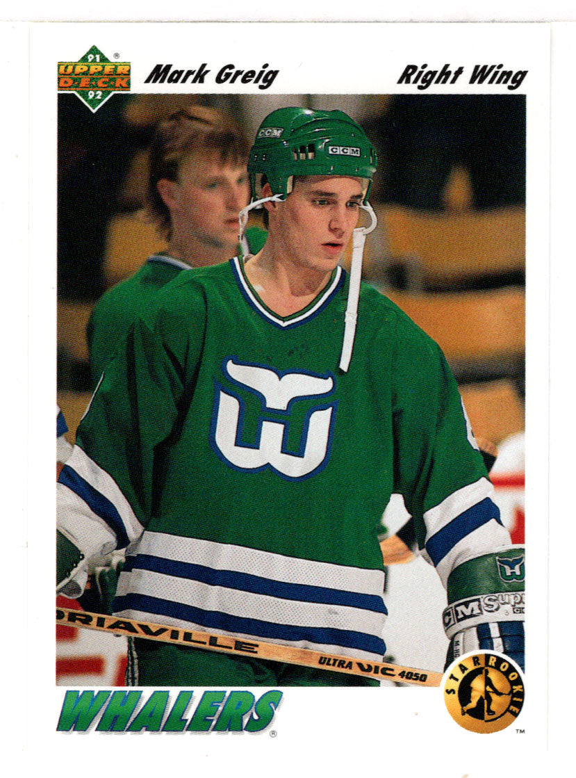 Mark Greig - Hartford Whalers - Star Rookie (NHL Hockey Card) 1991-92 Upper Deck # 456 Mint