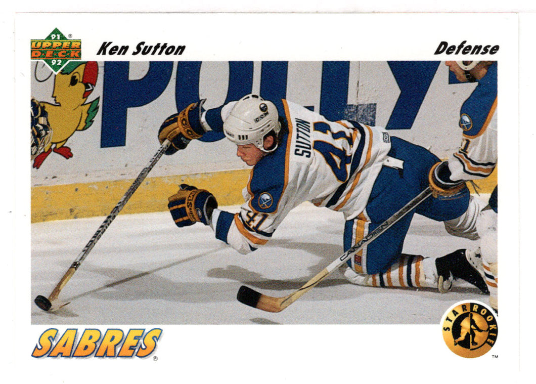 Ken Sutton RC - Buffalo Sabres - Star Rookie (NHL Hockey Card) 1991-92 Upper Deck # 458 Mint