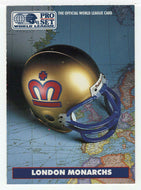 London Monarchs - Helmets (WLAF Football Card) 1991 Pro Set WLAF 150 World League # 4 Mint