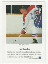 Load image into Gallery viewer, Markus Naslund - Peter Forsberg - Niklas Sundblad - The Swedes (NHL Hockey Card) 1991 Ultimate Draft Picks # 76 Mint
