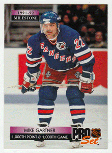 Mike Gartner - New York Rangers - Milestone (NHL Hockey Card) 1992-93 Pro Set # 256 Mint
