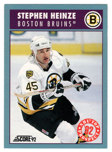 Steve Heinze - Boston Bruins - Top Prospects (NHL Hockey Card) 1992-93 Score Canadian # 476 Mint