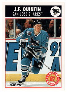 J.F.Quintin RC - San Jose Sharks - Top Prospect (NHL Hockey Card) 1992-93 Score # 488 Mint