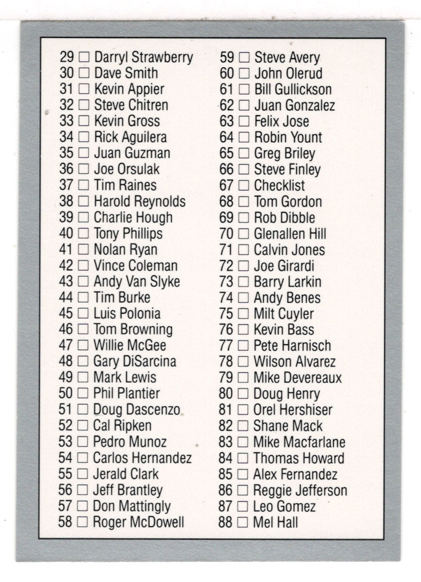 Checklist # 1 (MLB Baseball Card) 1992 Leaf # 67 Mint