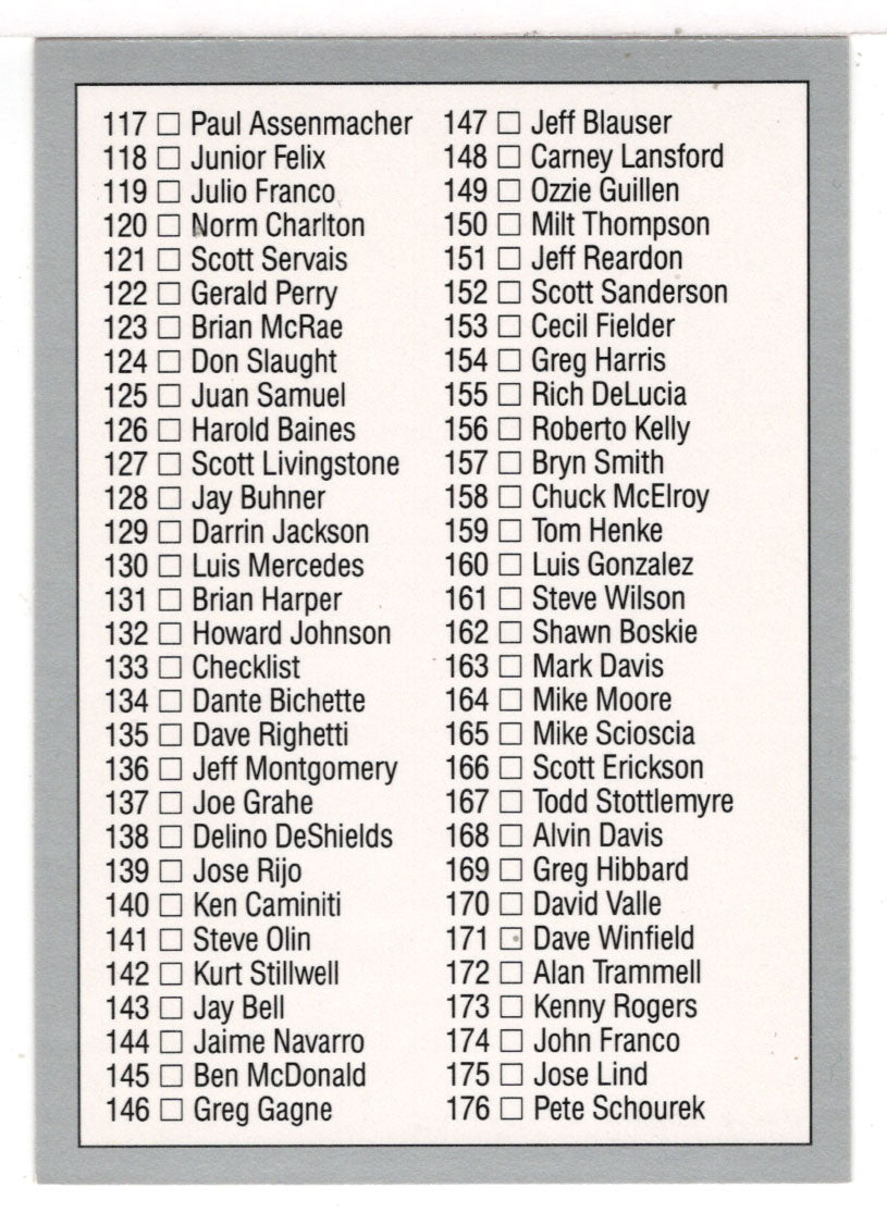 Checklist # 2 (MLB Baseball Card) 1992 Leaf # 133 Mint