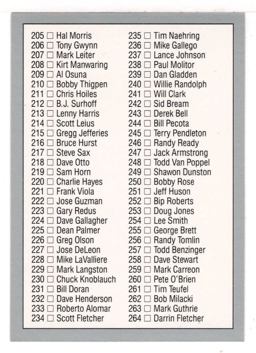 Checklist # 3 (MLB Baseball Card) 1992 Leaf # 199 Mint