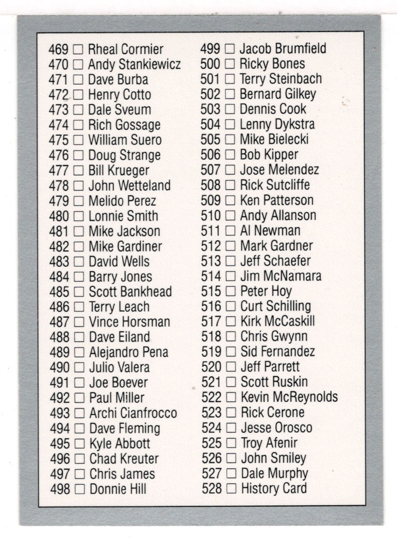 Checklist # 6 (MLB Baseball Card) 1992 Leaf # 463 Mint