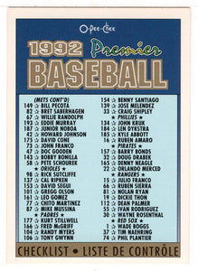 Checklist # 2 (MLB Baseball Card) 1992 O-Pee-Chee Premier # 8 Mint