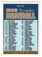 Checklist # 2 (MLB Baseball Card) 1992 O-Pee-Chee Premier # 8 Mint