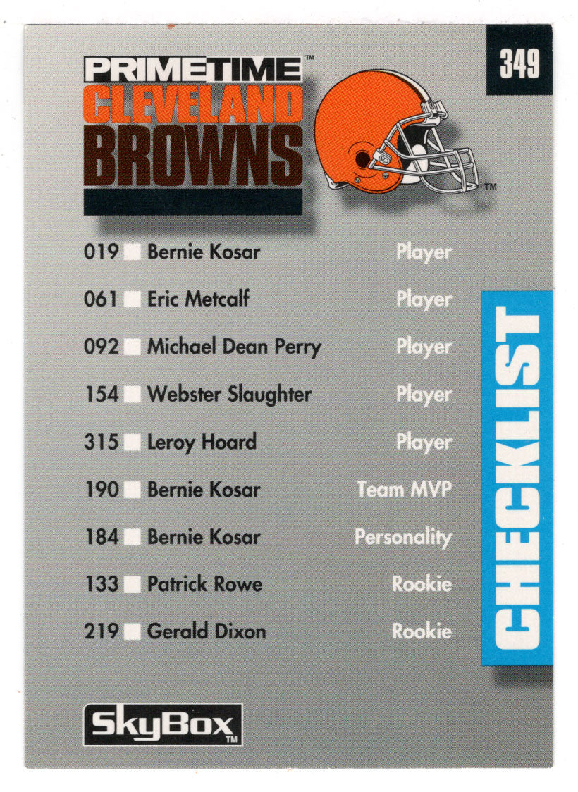 Cleveland Browns - Dallas Cowboys - Checklist (NFL Football Card) 1992 Skybox Prime Time # 349 Mint