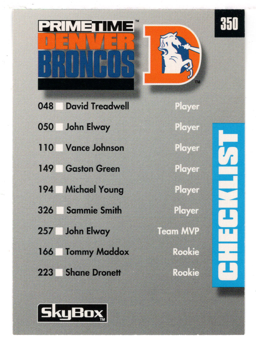 Detroit Lions - Denver Broncos - Checklist (NFL Football Card) 1992 Skybox Prime Time # 350 Mint