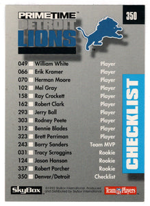 Detroit Lions - Denver Broncos - Checklist (NFL Football Card) 1992 Skybox Prime Time # 350 Mint