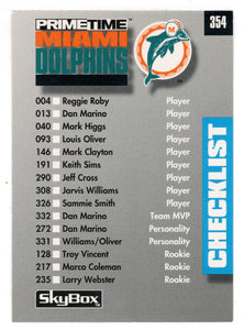 Miami Dolphins - Minnesota Vikings - Checklist (NFL Football Card) 1992 Skybox Prime Time # 354 Mint