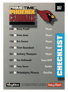 Philadelphia Eagles - Phoenix Cardinals - Checklist (NFL Football Card) 1992 Skybox Prime Time # 357 Mint