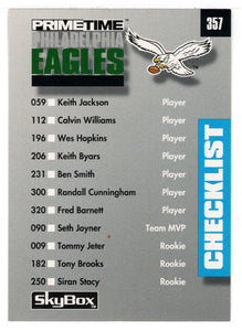 Philadelphia Eagles - Phoenix Cardinals - Checklist (NFL Football Card) 1992 Skybox Prime Time # 357 Mint
