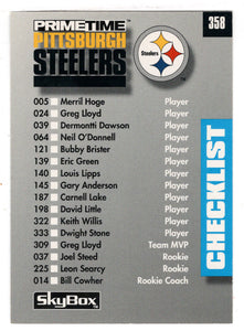 Pittsburgh Steelers - San Diego Chargers - Checklist (NFL Football Card) 1992 Skybox Prime Time # 358 Mint