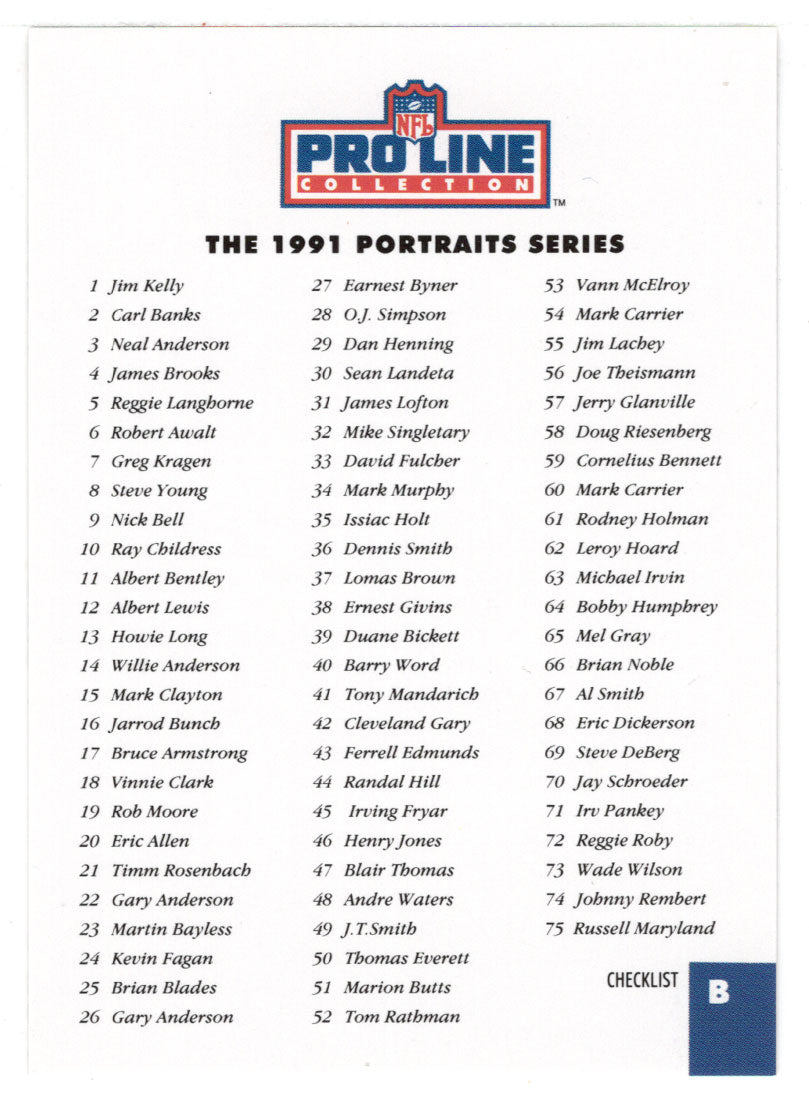 Checklist B (NFL Football Card) 1992 Pro Line Portraits # B Mint