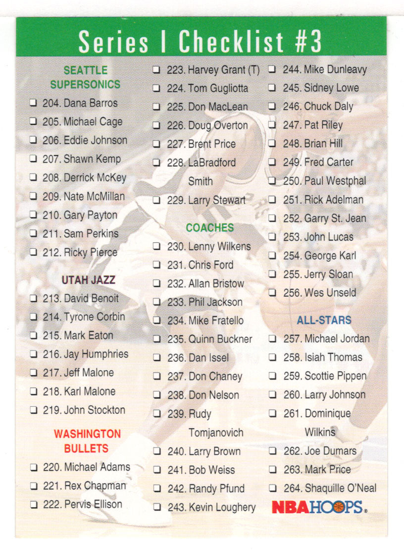 Checklist # 3 (NBA Basketball Card) 1993-94 Hoops # 300 Mint