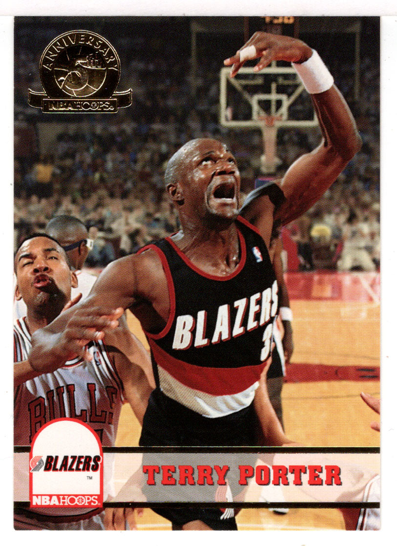 Terry Porter - Portland Trail Blazers - Fifth Anniversary Gold (NBA Basketball Card) 1993-94 Hoops # 182 Mint