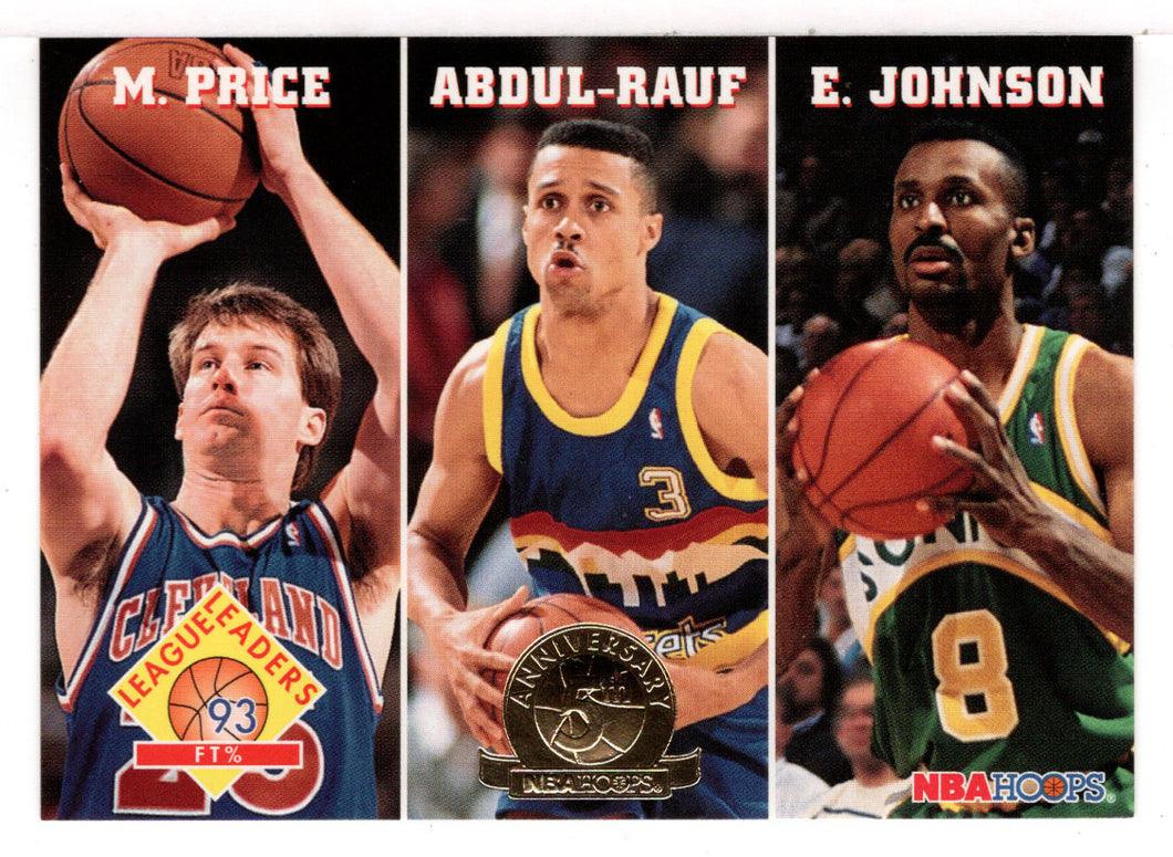 Mark Price - Mahmoud Abdul-Rauf - Eddie Johnson - League Leaders - Fifth Anniversary Gold (NBA Basketball Card) 1993-94 Hoops # 287 Mint