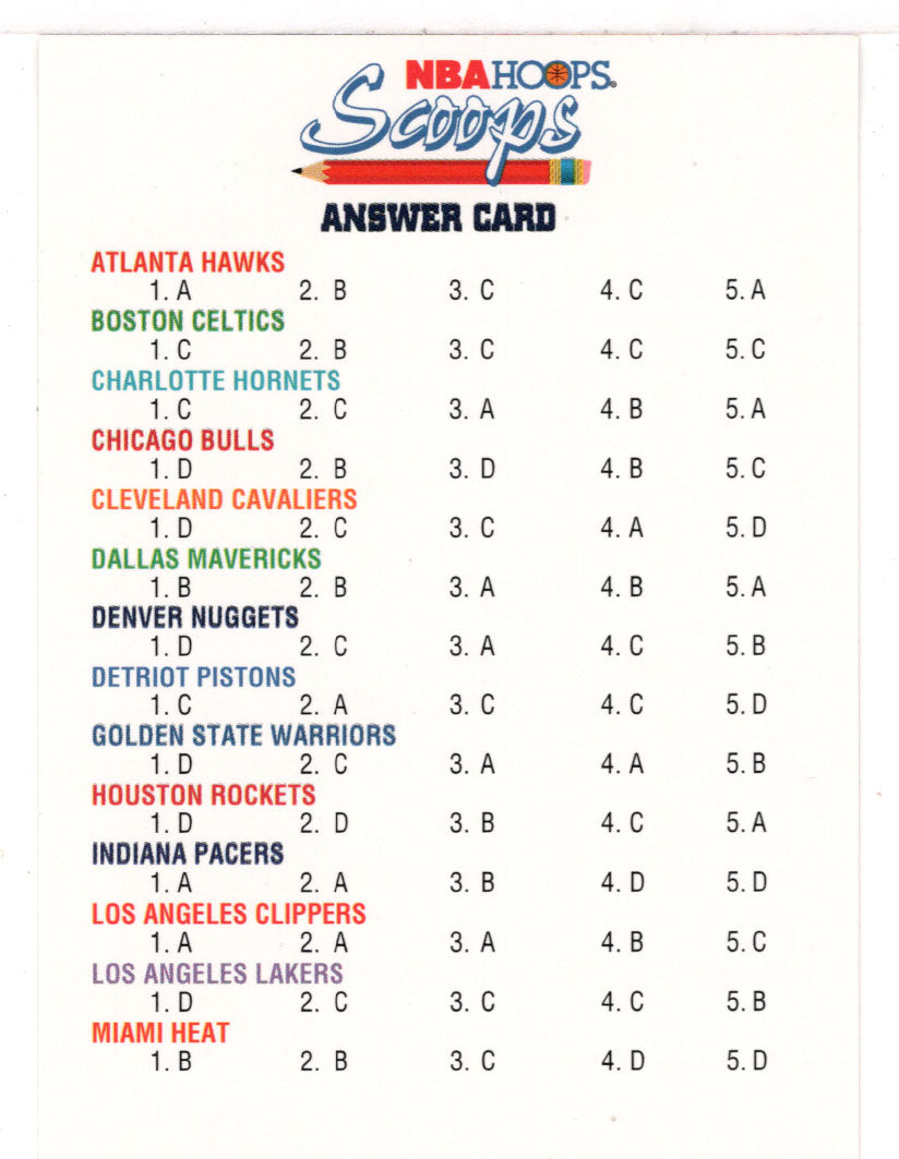 Checklist # Trivia Answers - Scoops (NBA Basketball Card) 1993-94 Hoops # HS 28 Mint