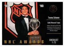 Load image into Gallery viewer, Teemu Selanne - Winnipeg Jets - Checklist # 1 (# 1 - # 73) (NHL Hockey Card) 1993-94 Leaf # 110 Mint

