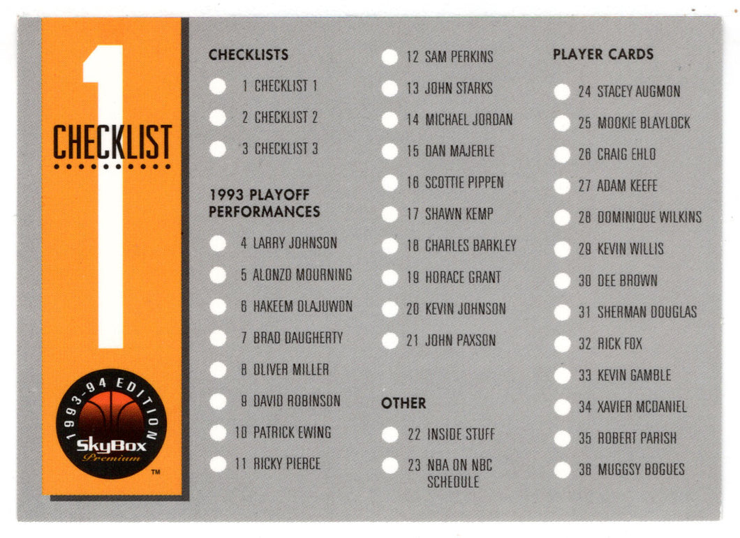 Checklist # 1 (NBA Basketball Card) 1993-94 SkyBox Premium # 1 Mint