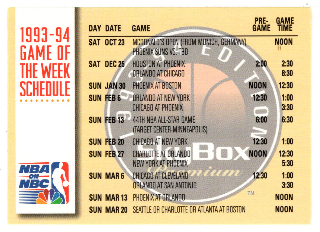 Game of the Week - NBA on NBC (NBA Basketball Card) 1993-94 SkyBox Premium # 23 Mint