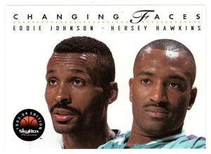 Eddie Johnson - Hersey Hawkins - Charlotte Hornets - Changing Faces (NBA Basketball Card) 1993-94 SkyBox Premium # 294 Mint