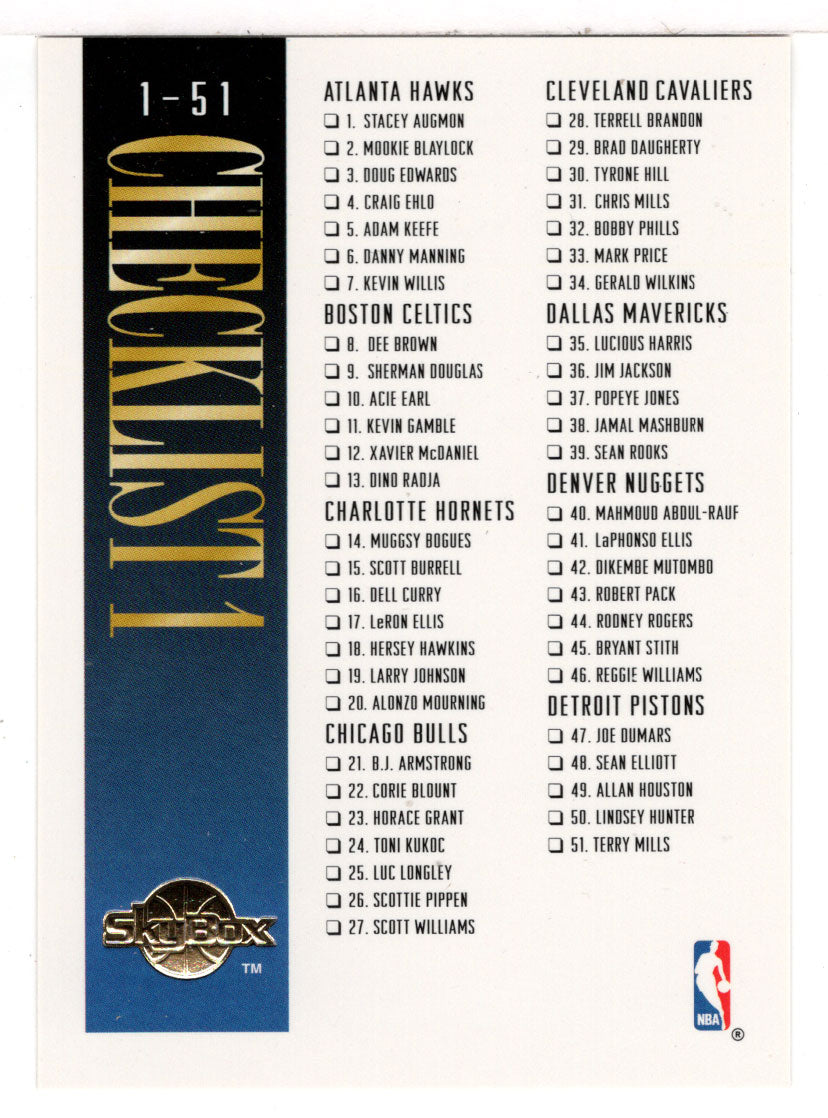 Checklist # 1 (NBA Basketball Card) 1994-95 SkyBox Premium # 199 Mint
