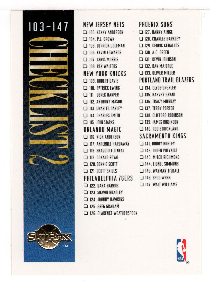 Checklist # 2 (NBA Basketball Card) 1994-95 SkyBox Premium # 200 Mint