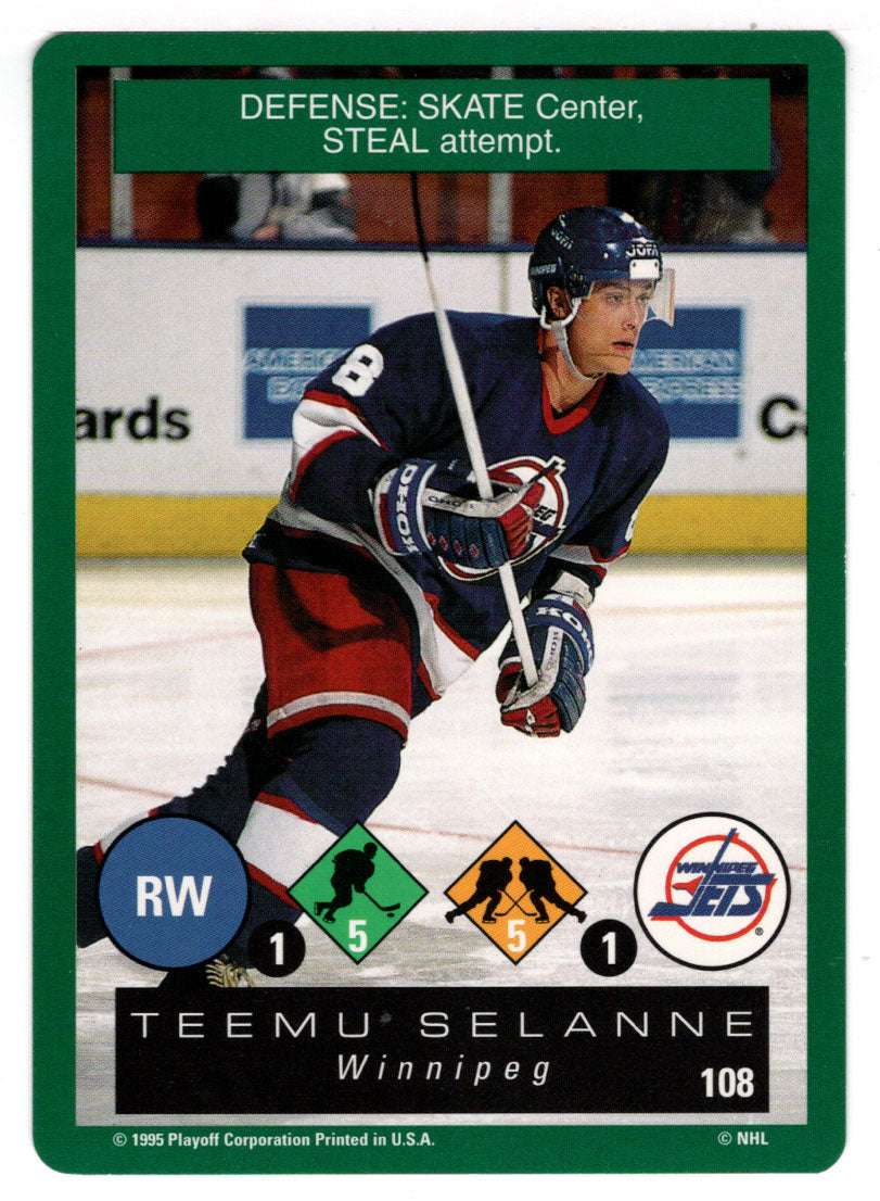Teemu Selanne - Winnipeg Jets (NHL Hockey Card) 1995-96 Playoff One on One # 108 Mint