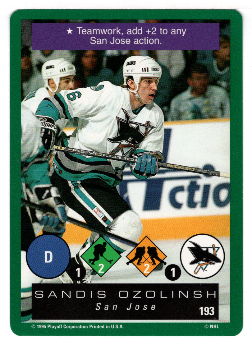 Sandis Ozolinsh - San Jose Sharks (NHL Hockey Card) 1995-96 Playoff One on One # 193 Mint